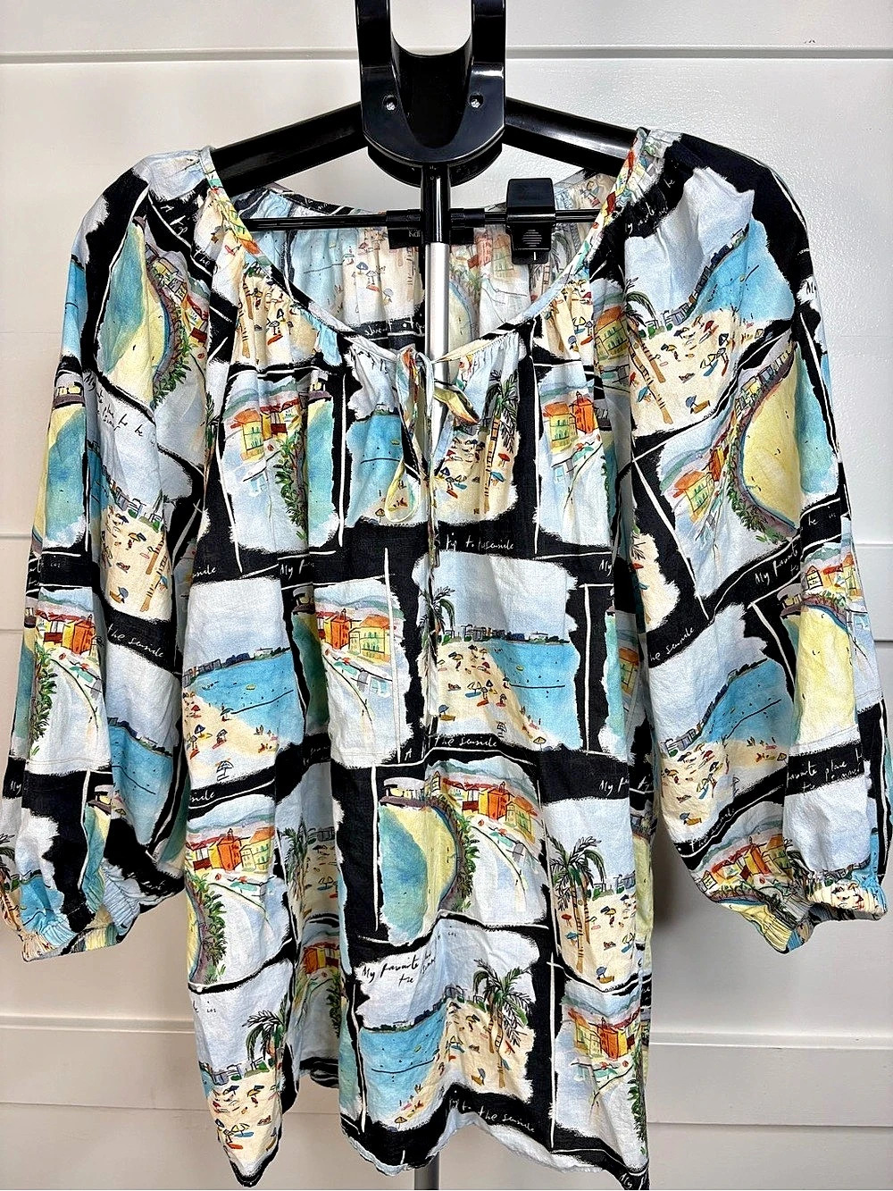 Karen Kane The Seaside Graphic Print Blouse Blue & Black Size 2X